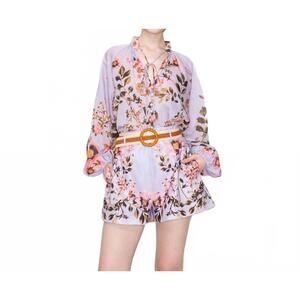 NEW INA FASHION women's floral print high waisted shorts in lavender multi